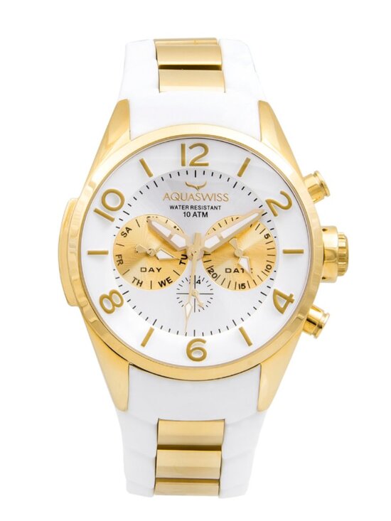 Acquaswiss Unisex White & Gold 44MM Stainless Steel & Silicone Watch - Brand New